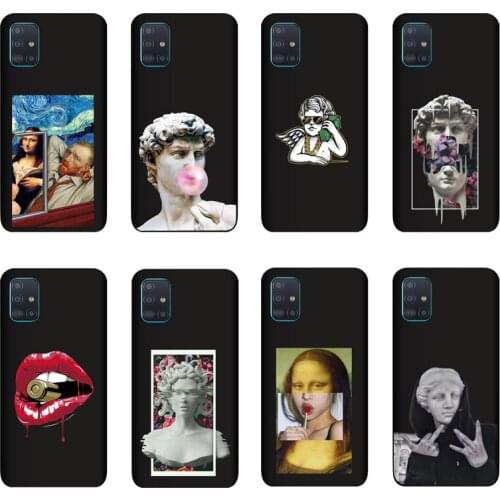 QAQsam Silicone For Samsung Galaxy A51 A515 Case Cartoon Statue Abstract Art Painted Soft TPU Back Cover Capa Fundas