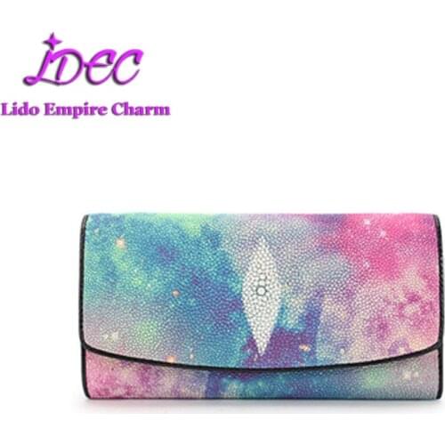 Thai Pearl Fish Skin Long Purse Womens Fashion Real Leather Bag