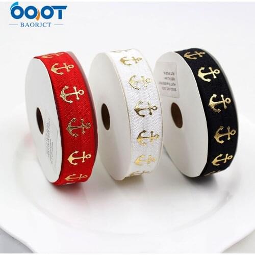 10yards 5/8'' geometric bronzing Ribbon Elastic Foldover Elastics Stretch Hair Ties Headbands for Girls Hair Bow E-20514-1057