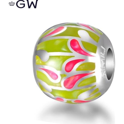 European Fashion Enamel Charms 925-Sterling-Silver Beautiful Color Beads Fits Diy Bracelets GW Fashion Jewelry AMLD022H20