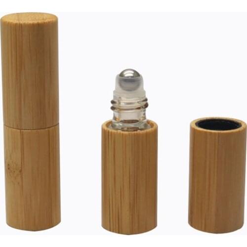200pcs 5ml Brown/Clear Glass Essential Oil Roll On Bottle with Bamboo Shell Glass/Steel Roller Ball Eye Cream/Acne removing Vial