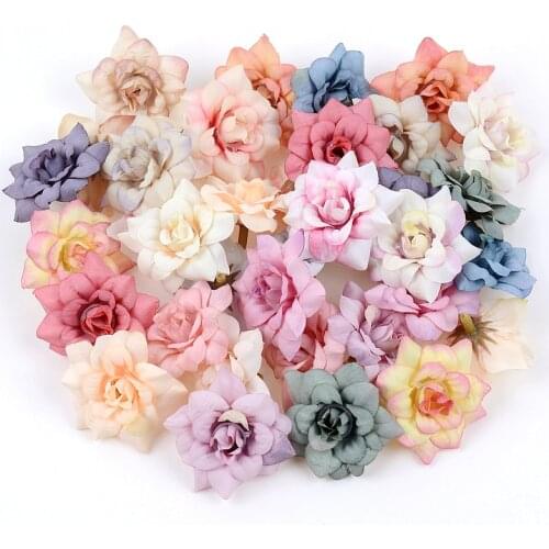 10Pcs Artificial Flower 4.5cm Silk Rose Head For Wedding Home New Year Decoration DIY Garland Scrapbook Gift Box Craft Flower