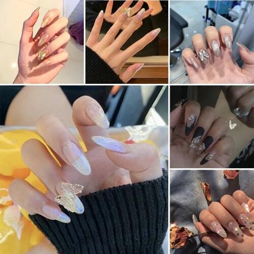 Golden Butterfly Artificial False Nails Cartoon Classic Crystal Charm Press On Nails Art Fake Extension Tips Z021