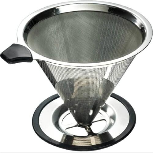 Stainless Steel Pour Over Coffee Cone Dripper - Paperless and Reusable - Ultra Fine Micro Mesh Filter