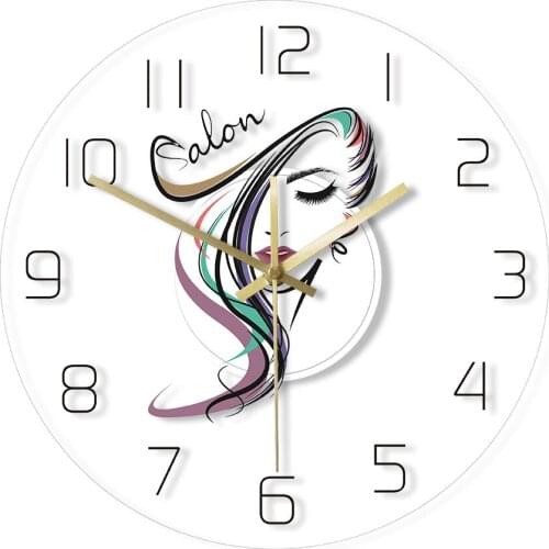 Beauty Salon Haircut Hairdresser Design Transparent Acrylic Wall Clock Barber Shop Hair Stylist Wall Hanging Watch Gift for Her