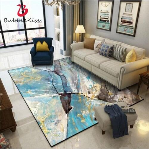 Bubble Kiss Nordic Style Blue Abstract Marble Pattern Carpet Non-slip Home Area Rug for Bedroom Hand Wash Kids Room Floor Mats