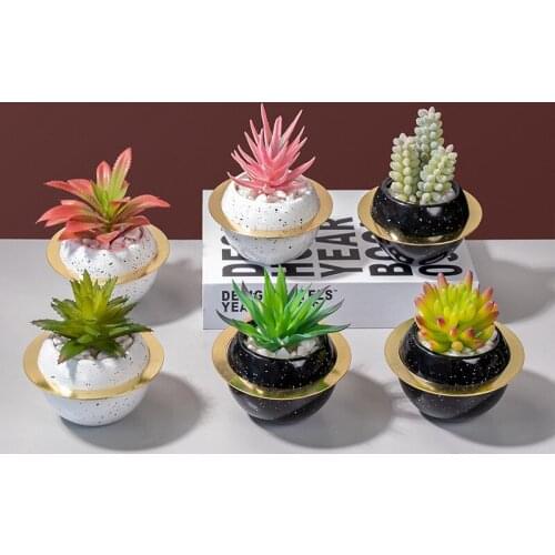 Creative Metal Ceramic Planet Flowerpot with Artificial Plant Nordic Style Succulent Bonsai Pot Home Balcony Decorations