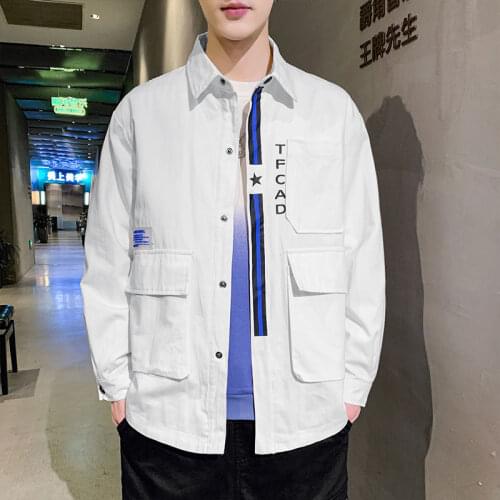 Autumn 2021 Men Pilot Jacket Solid Stand Collar Cargo Outwear Long Sleeve Hip Hop Streetwear Coat Casual Cotton Jacket Jaquetas