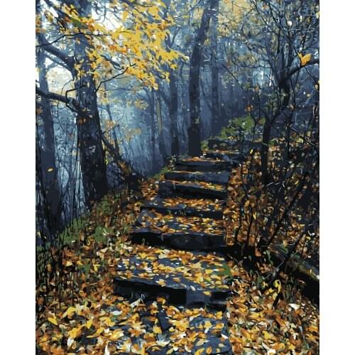 MaHuaf-i219 New arrival landscape picture DIY digital oil painting by numbers abstract 40x50 paint by number kits autumn leaves