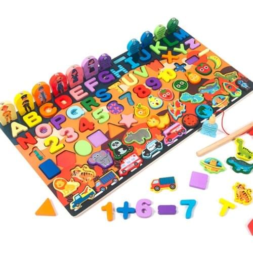 Montessori Wooden Toy Kids Colorful Board Block Game Math Shape Cognition Learning Preschool Educational Gift Dinosaur Fruit Etc