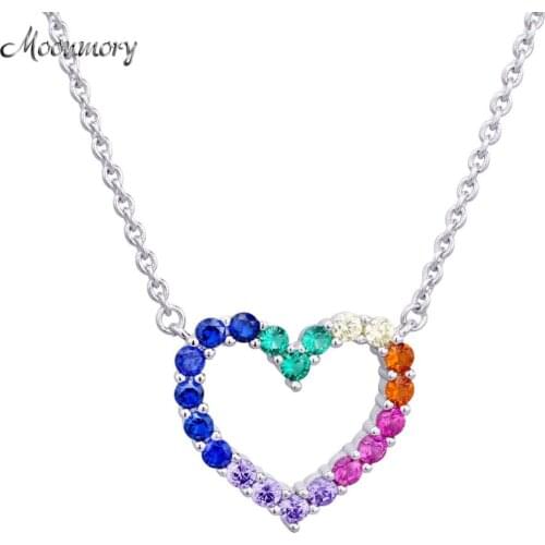 Moonmory European Popular Jewelry 925 Sterling Silver Colorful Rainbow Heart Pendant Necklace 2020 Fashion Luxury Zircon Jewelry