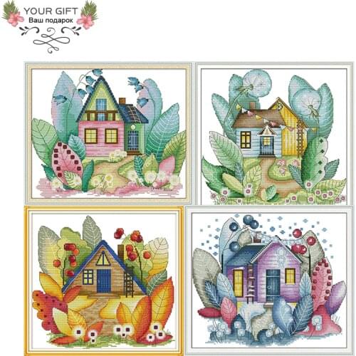 Joy Sunday F996 F997 F998 F999 14CT 11CT Magic Cottage Spring Summer Autumn Winter Cross Stitch kits