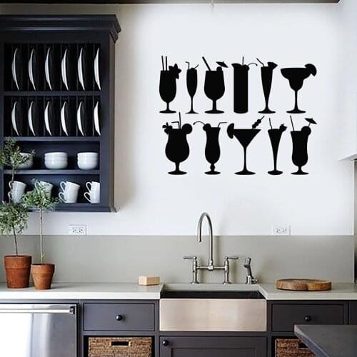 Wall Decal Cocktail Drink Beach Bar Party Glass Goblet Cafe Interior Art Decoration Vinyl Window Stickers Restaurant Mural C024