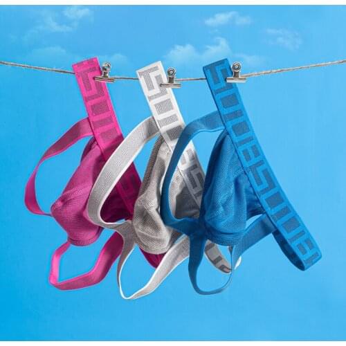 New 3 Colors Sexy Jockstrap Men Underwear Breathable Cotton Gay Thong Man Bikini Male Thongs Low Wasit Soft Sissy String Homme