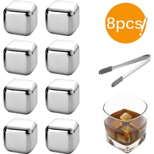 New Whisky Stones Ice Cubes Set Reusable Food Grade Stainless Steel Wine Cooling Cube Chilling Rock Party Bar Tool