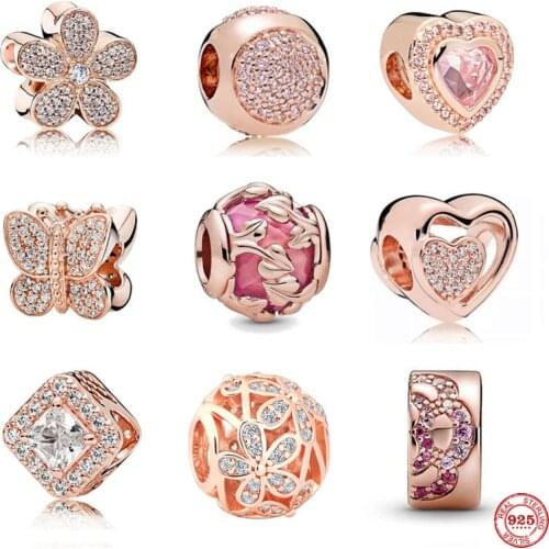 NEW original rose gold daisy heart flower diy bead fit Original Pandora charms silver 925 Bracelet trinket jewelry for women