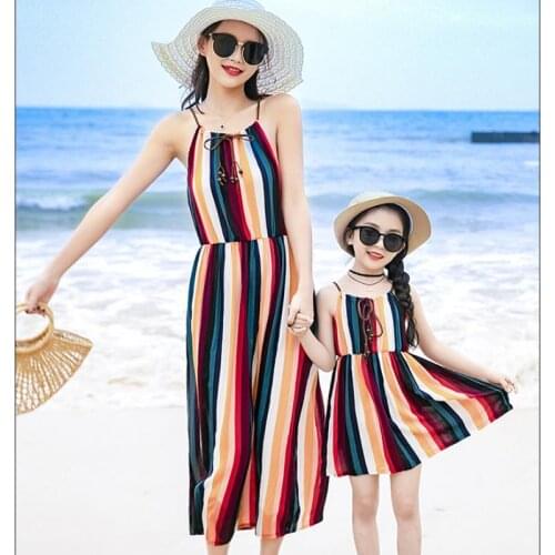 Clothes Women Parent-child Sleeveless Dress Lady Girls Round Neck summer dress vestidos maxi dress Party Pocket Long Dresse