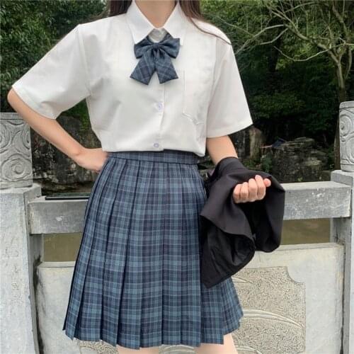 [Sand seaweed] Girls Long/Short Sleeve High Waist Pleated Skirts Plaid Skirts Women Dress For JK School Uniform Students