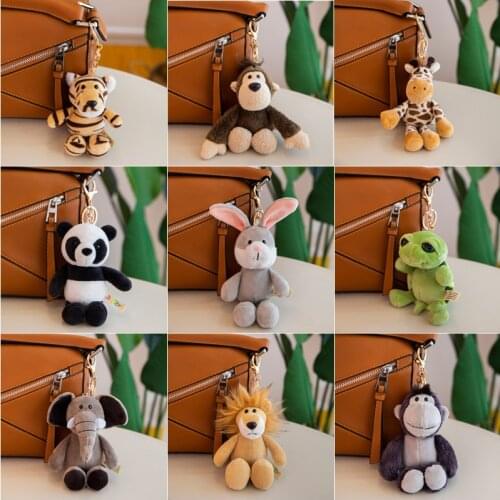 Cartoon Animal Plush Keychain Stuffed Soft Toys Phone Bag Backpack Car Keys Decoration Pendant Lion Monkey Tiger Panda Dolls Toy