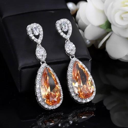 Pera Stunning Royal Blue Cubic Zirconia Stone Paved Women Jewelry Long Oval Shape Hanging Drop Earrings for Evening Party E059