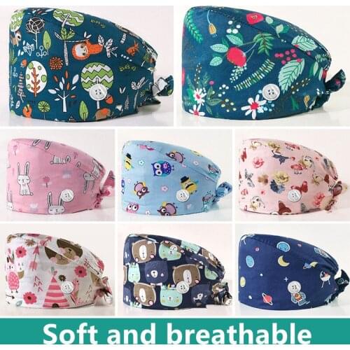 Unisex Scrubs Caps Adjustable Cotton Scrub Nurse Hats with Sweatband Sweat-absorbent Elastic Multicolor Scrubs Hats