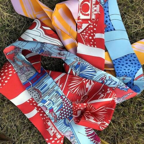 Animal Town 2020 New Design Leopard Luxury Brand Skinny Scarf Women Hair Neck Silk Scarf For Ladies Foulard Headband Bag Scarves