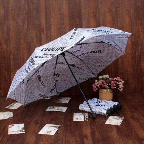 New Arrival Newspaper Painting Umbrella Women Men Anti UV 3 Folding Mini Rain Umbrellas Outdoor Parasol For Gifts