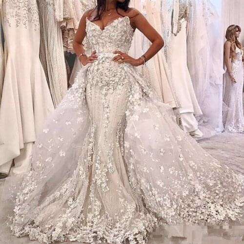 3D Floral Appliques Mermaid Wedding Dresses With Detachable Train Sweetheart Dubai Arabic Corset Bridal Dress 2020 Vestidos