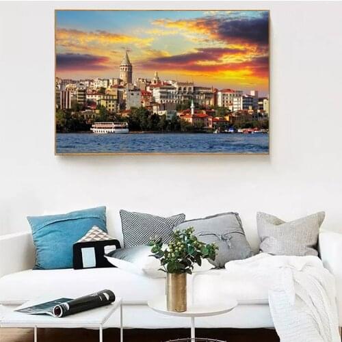 Turkey Istanbul Seascape City Buildings Art Canvas Poster Painting Oil Wall Picture Print Modern Home Bedroom Decoration Artwork
