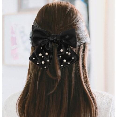 Handmade Vintage Velvet Bow Solid Color Hair Clip For Women Girls Wedding Long Ribbon Korean Hairpins Barrette Hair Accessories