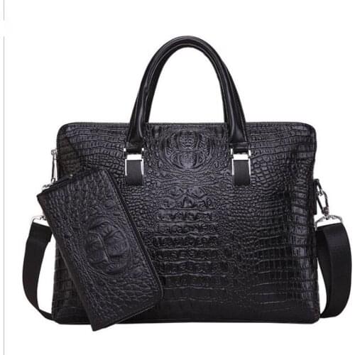 High Quality Men Business Briefcase PU Leather Shoulder Bag Crocodile Pattern Messenger Bag Male Laptop Handbags Office Bags