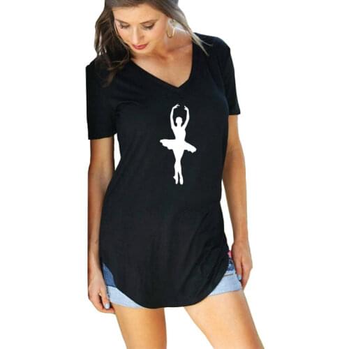 Ballet Dancer T Shirt print Summer Womens Casual Loose cotton Short Sleeve V-Neck Tee Tops
