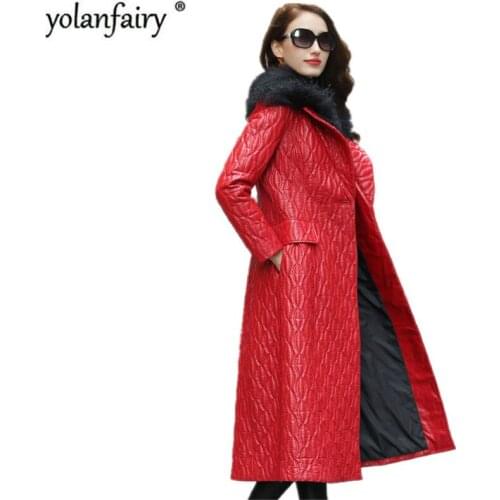 Genuine Leather Jacket Womens Winter Jacket Real Wool Fur Collar Luxury Sheepskin Coat Korean Long Coats TOTGG1021-9 MY1887