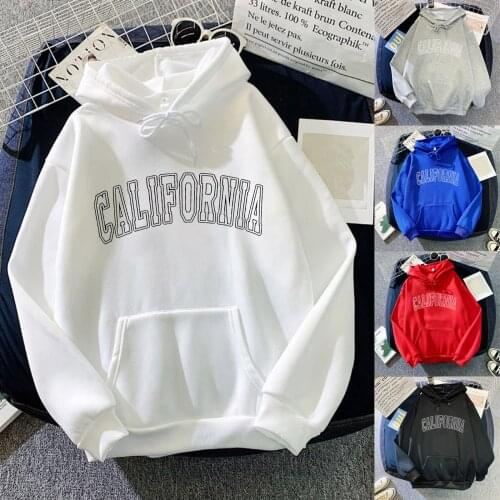Womens Print Long-sleeved Sweatshirt CALIFORNIA letter Casual Blouse Pullover With Pocket Streetwear Top Hoodies Women Sudadera