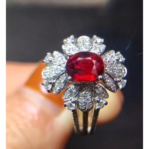 Fine Jewelry Real 18K White Gold 100% Natural GRS1.0ct Red Ruby Gemstone 18k Gold Diamonds Stone Female Ring for Women Rings