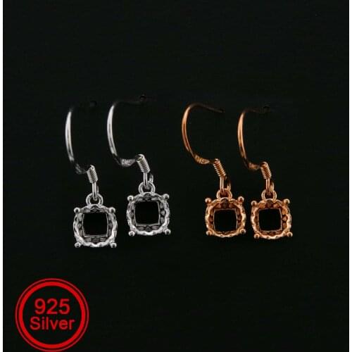 1Pair Round Hook Earrings Settings Rose Gold Plated Solid 925 Sterling Silver Bezel DIY Supplies for Gemstone Jewelry 1706058