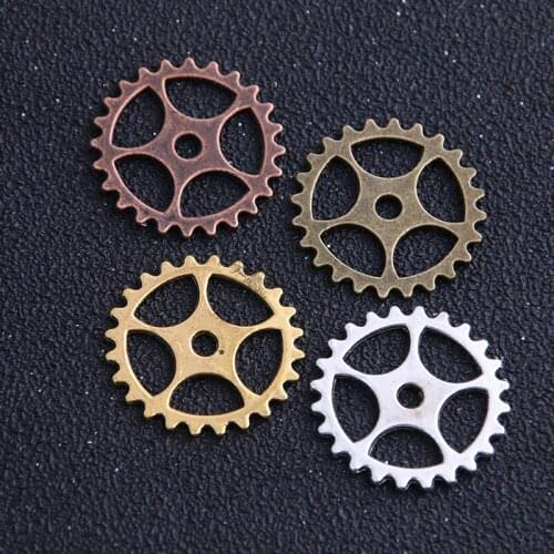 10pieces/lot 25mm Four Color Color Vintage Metal Alloy Gear Charm Jewelry Gear Jewelry Findings