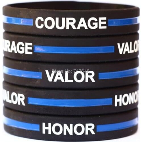 100pcs Courage Valor Honor Thin Blue Line wristband silicone bracelets free shipping by ePacket A