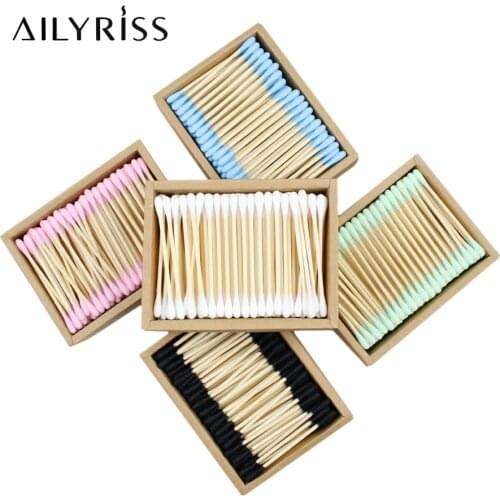 200PCS/Box Double Head Cotton Swab Bamboo Sticks Cotton Swab Disposable Buds Cotton For Beauty Makeup Nose Ears Cleaning