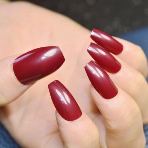 24pcs New Hot Coffin False Nails Pink Nude Brown Red Wine Ballerina Nail ABS Artificial DIY Fake UV Gel Nail Art Tips 6 Colors