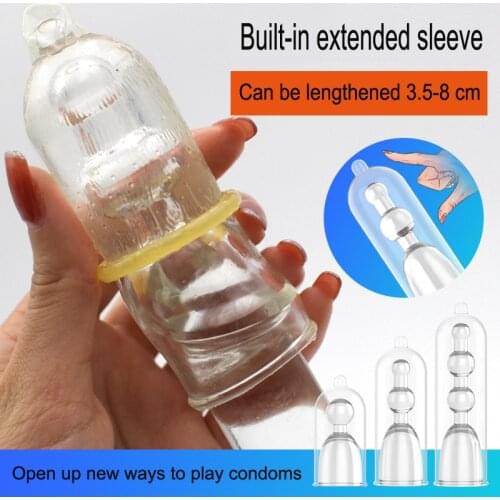 3pcs Built In Extended Penis Sleeve Penis Enlargement Extender Condom for Men Penis Length Increase 8cm Adult Erotic Sex Product