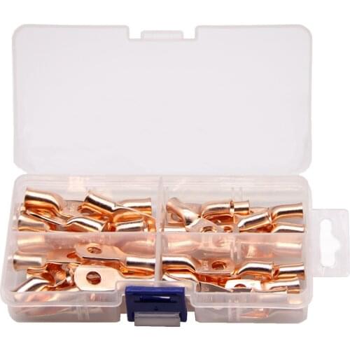 40Pcs 1/4 5/16 Copper Wire Ring Crimp Terminal Lugs Cable Closed Ends Bare Wire Connectors Kit Assortment
