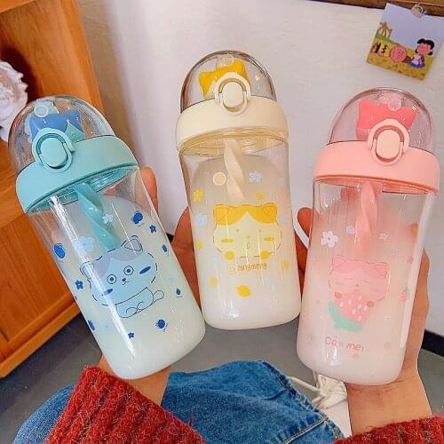 500mlCartoon Cute Stir Drink Water Straw Bottle Cup Plastic Ttle for Baby Kids Children Student Boy Girl Creative Gift Wholesale