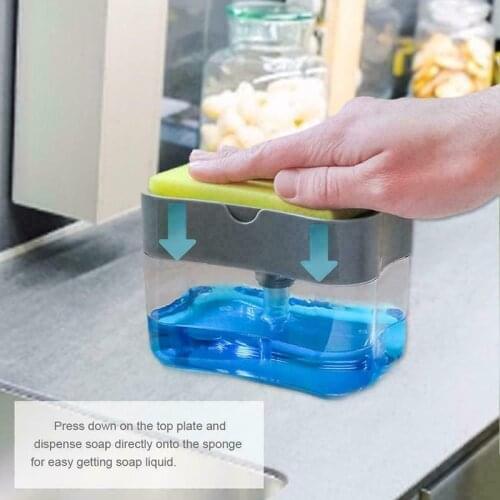 Pressing Automatic Soap Dispenser With Sponge Holder Cleaning Liquid Pump Container Bathroom Kitchen Cleaning Accessories