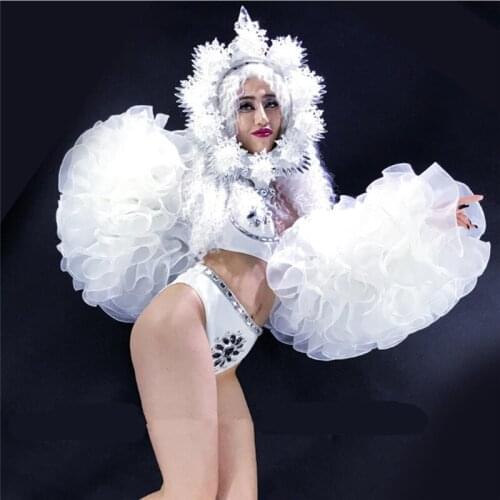 White Led Light Up Hat Led Party Queen Evening Dress Masquerade Cosplay DS Clothes Stage Performance TV Catwalk Show Outfit