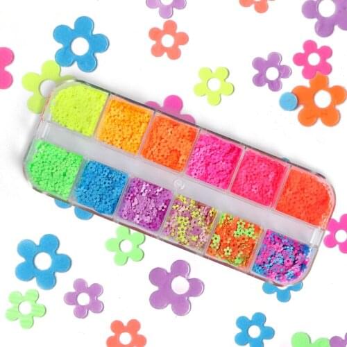 Nail Sequins Flower Fluorescent Color 12 Boxes of Sequins Suitable for Spring and Summer Nails Art Decor Sequined Nails