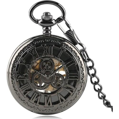 Antique Hollow Roman Number Gear Wheel Design Mechanical Pocket Watch Retro Pendant Clock Gifts for Men Women reloj de bolsillo