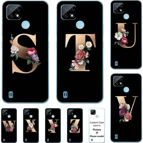 Flower 26 English Name Letters Custom Initial Case For OPPO Realme C21 RMX3201 6.5" Phone Cover
