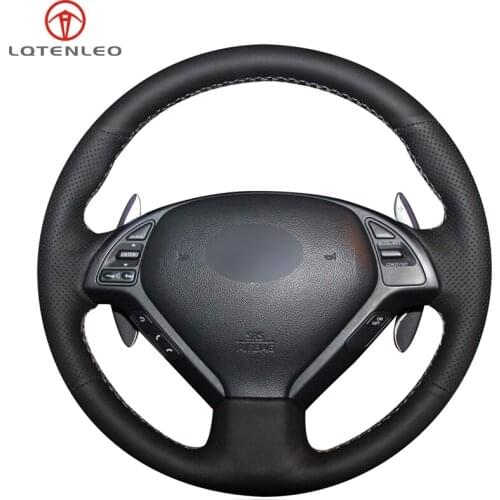 Black Genuine Leather DIY Car Steering Wheel Cover For Infiniti G G25 G35 G37 EX EX35 EX30 EX37 Q Q40 Q60 QX50 2014-2018