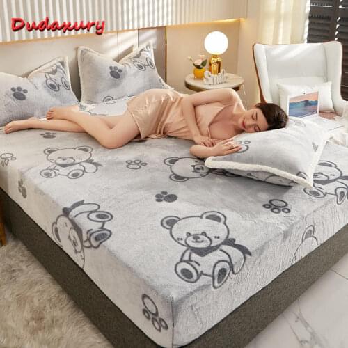 Dudaxury New 3D Ferret Velvet Mattress Cover Double-sided Material Fitted Sheet Soft and Warm Bed Cover Queen 180x200cm